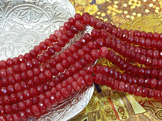 Faceted Fire Agate Rondelles 6 x4 mm / Carnelian Agate Rondelles / Fiery red Gemstone Beads / 6 beads
