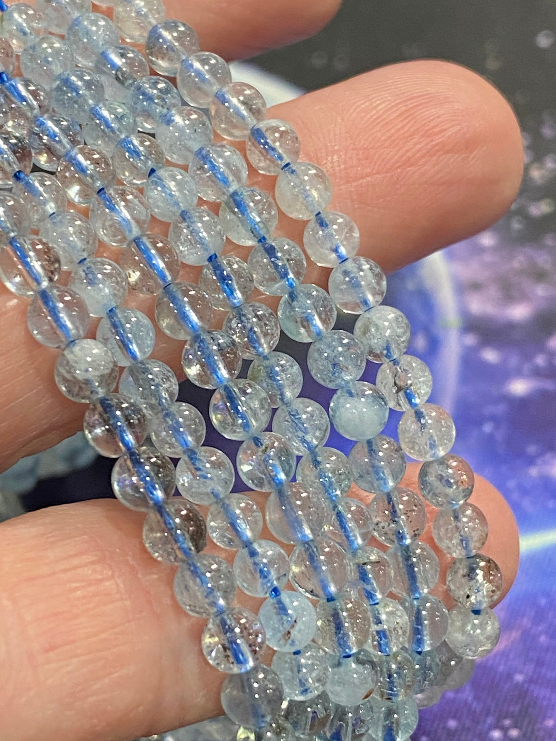 Natural Blue Round Aquamarine beads / 4mm approx/ Soft Clear Blue Gemstone Beads amazing clarity!