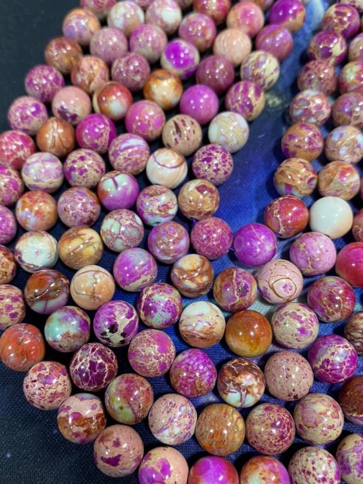 Imperial Sediment Purple pink blue Jasper Round beads / Jasper Gemstone Beads / Marble Jasper Beads / 4 beads