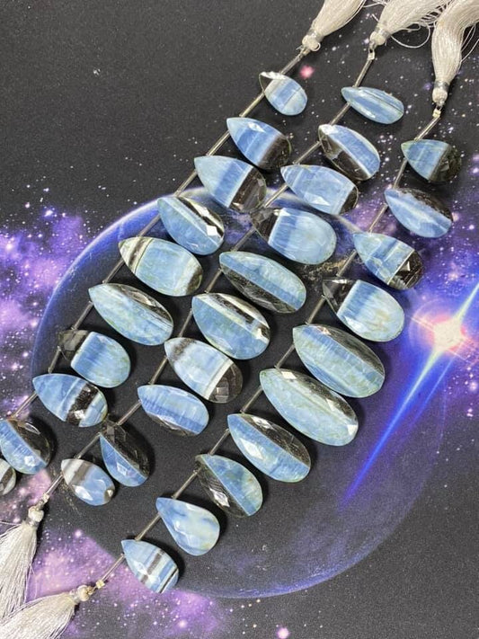 Large Blue Opal hand faceted focal drops briolettes 18-30mm