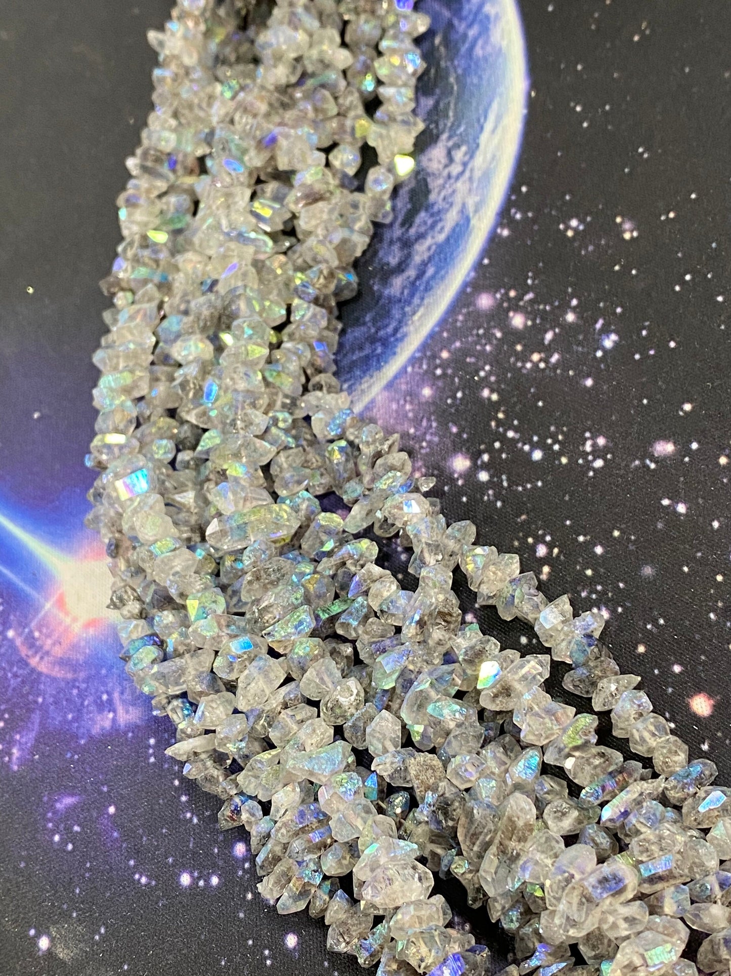 Amazing rare Precious Metal Coated Herkimer Diamond Drilled Crystal Beads Rustic Rainbow Aura Healing Beads / 6-9 mm approx 17.5cm strand