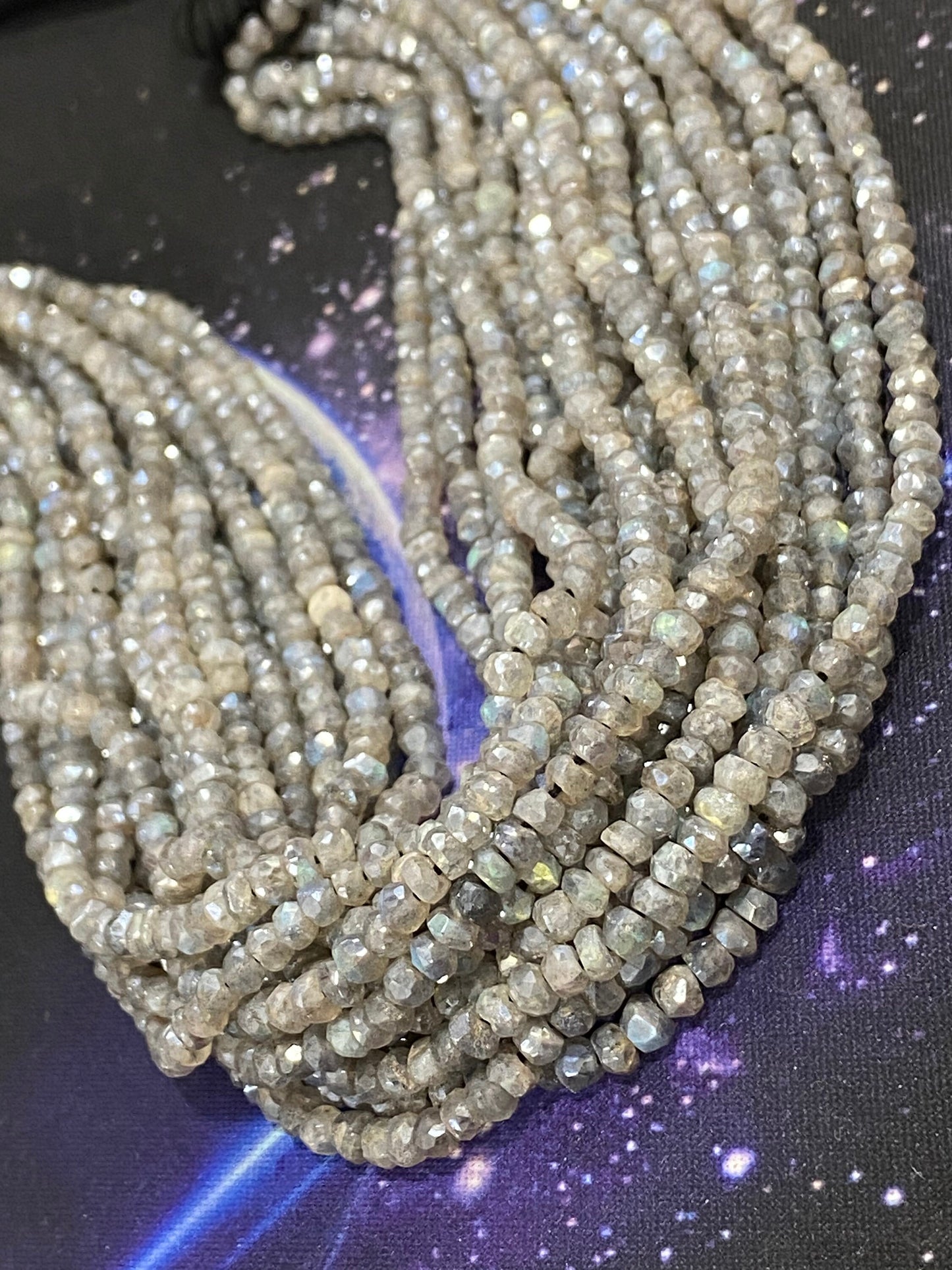 Silvered Labradorite Rondelle handmade faceted Rondelle Beads 3-4 mm approx approx Flashy Labradorite Beads Labradorite Choose quantity