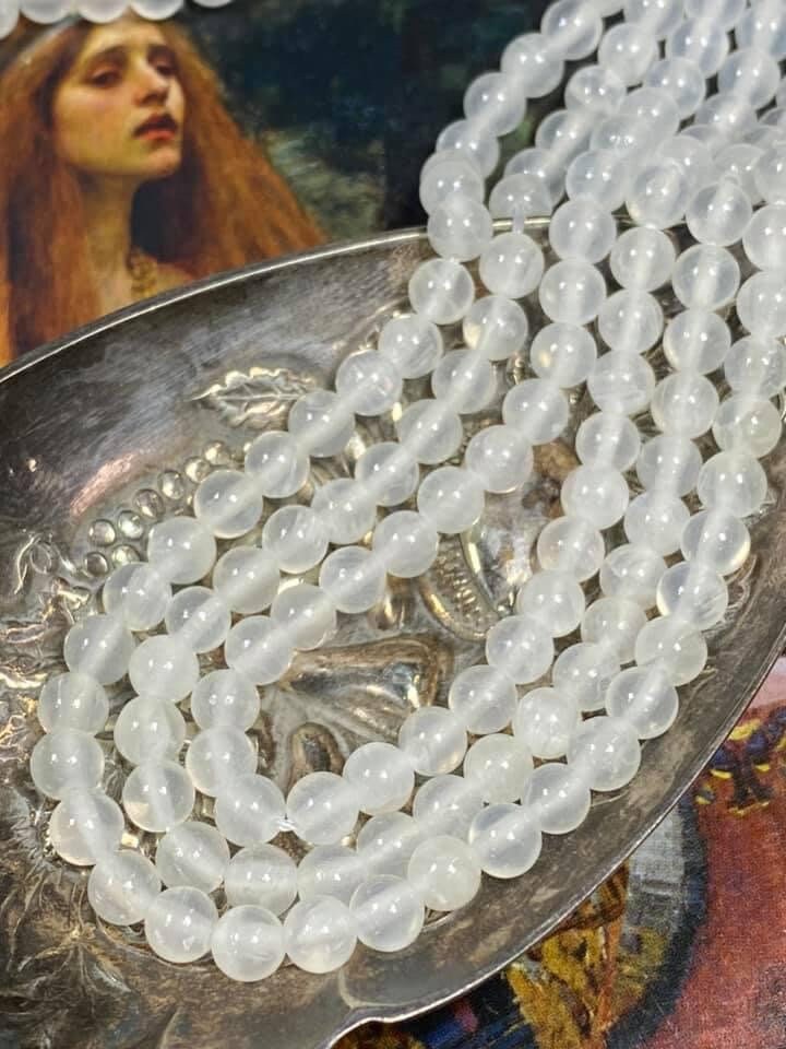 Rare Healing Selenite Round Beads choose size / Natural Selenite Beads / Glowing Gemstone Beads