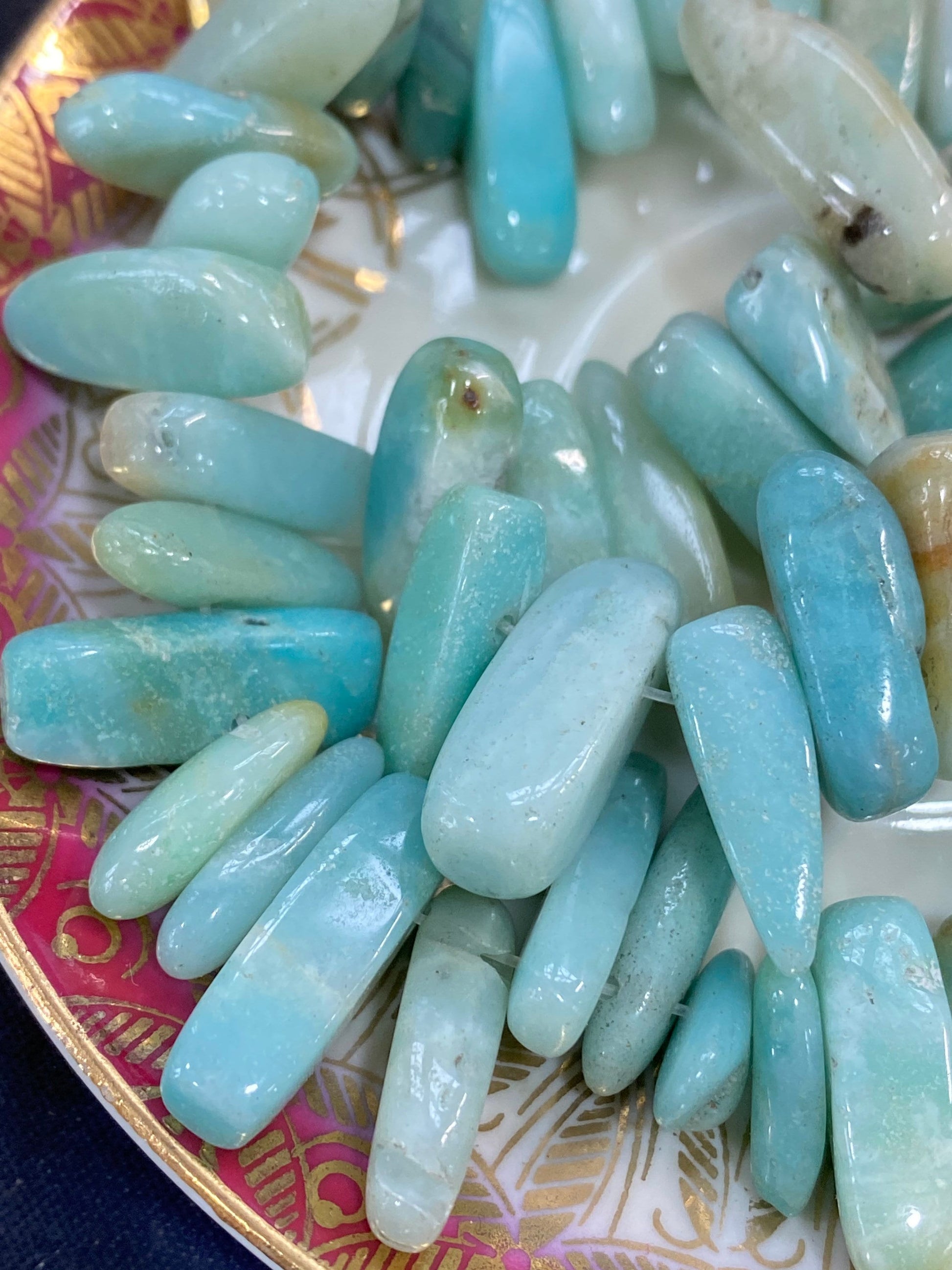 Amazonite rustic random sized Gemstone Random drill placement Beads Stick Point Freeform / 3 BEADS / Uneven in nature Please Note