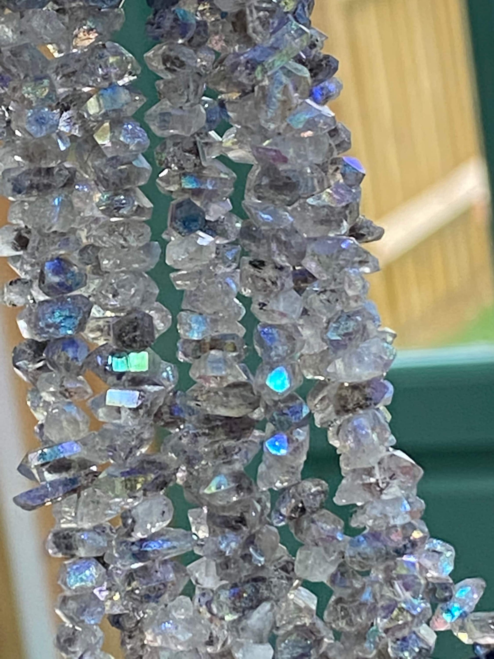 Amazing rare Precious Metal Coated Herkimer Diamond Drilled Crystal Beads Rustic Rainbow Aura Healing Beads / 6-9 mm approx 17.5cm strand