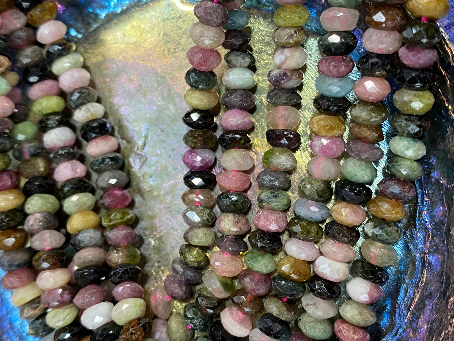 Hand faceted natural multi coloured gemstone Tourmaline rondelles beads 5.6mm