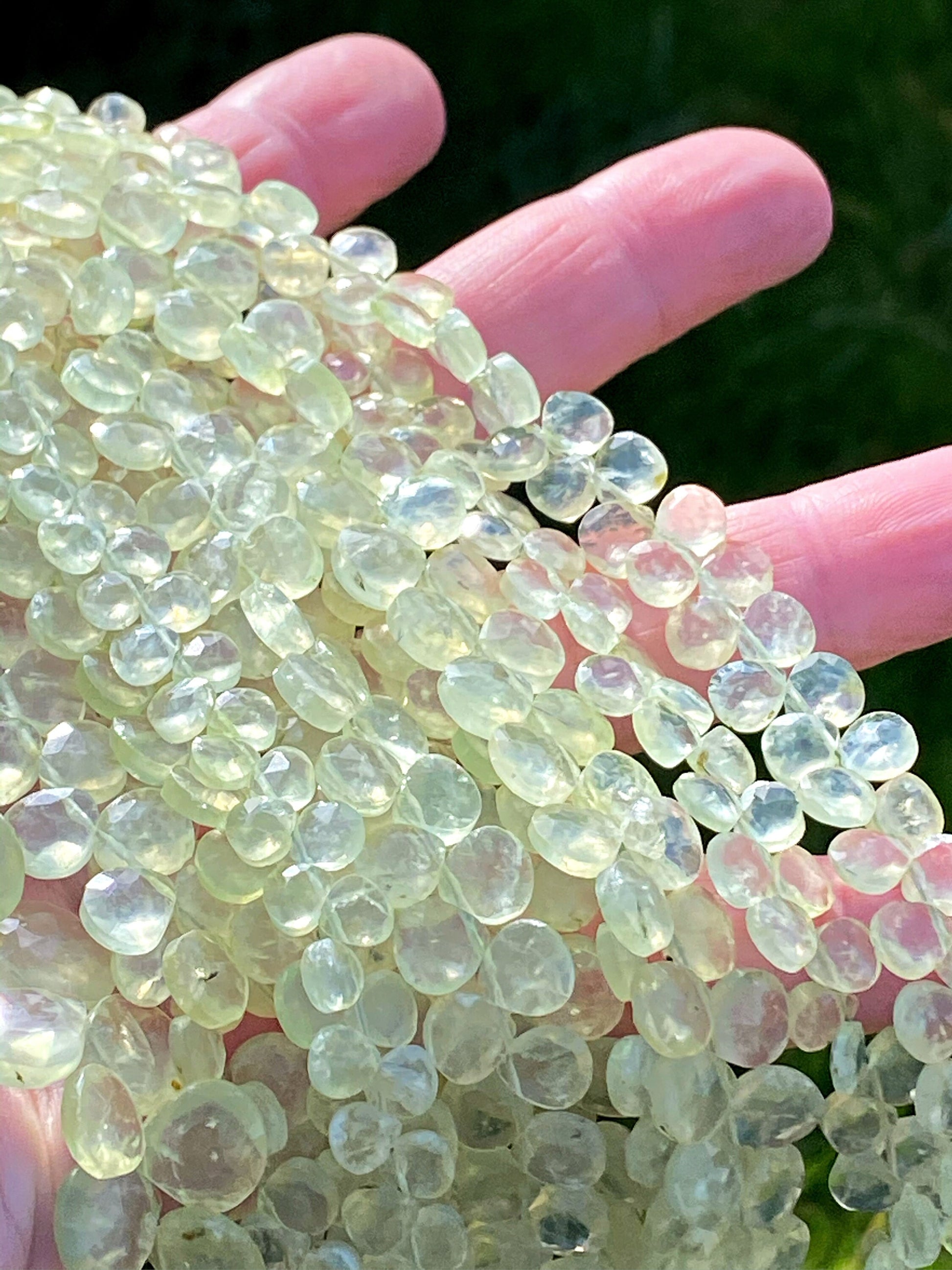 Rustic natural with inclusions clear green lime hand faceted Prehnite heart Briolette beads 6-8mm Choose Quantity