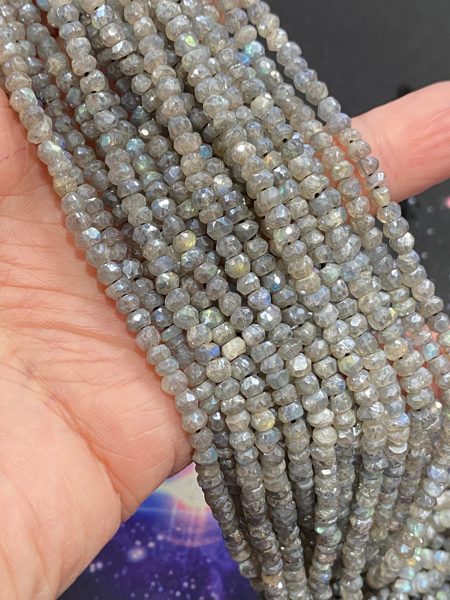 Silvered Labradorite Rondelle handmade faceted Rondelle Beads 3-4 mm approx approx Flashy Labradorite Beads Labradorite Choose quantity