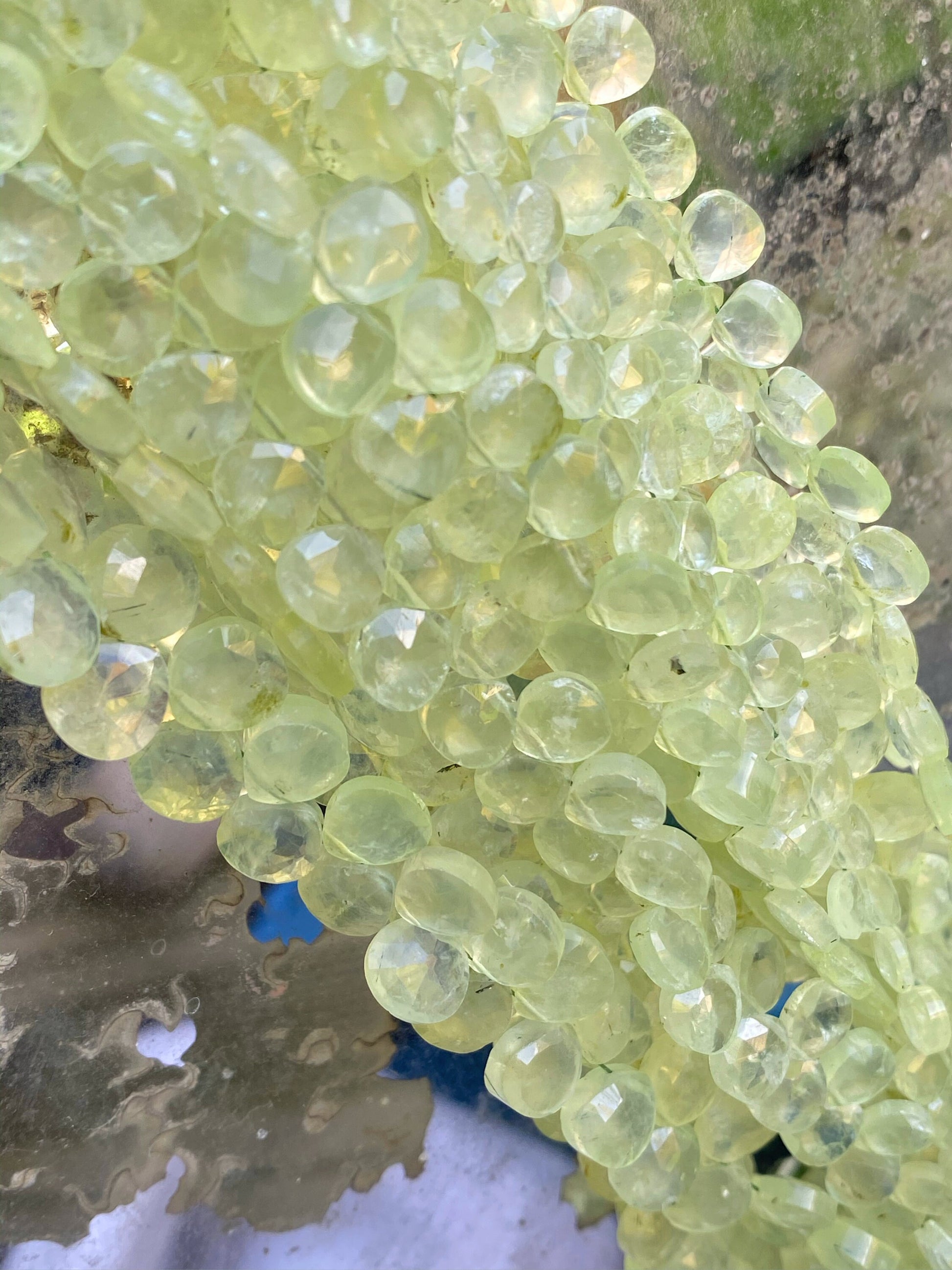 Rustic natural with inclusions clear green lime hand faceted Prehnite heart Briolette beads 6-8mm Choose Quantity