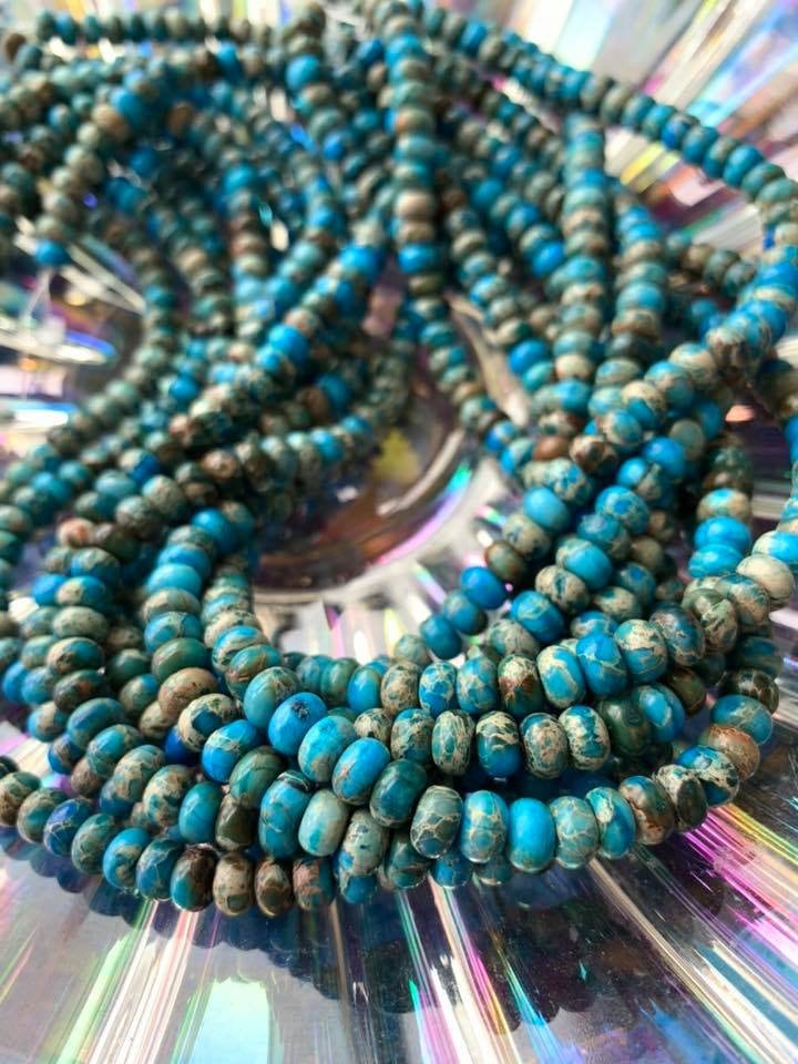 Sea Sediment Jasper Rondelle Beads 6mm / Jasper Gemstone Beads / Beautiful blue Turquoise beads