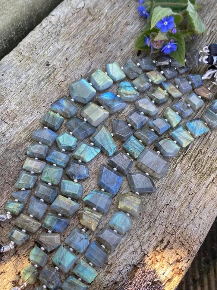 Labradorite step cut tablet slabs Amazing flashy handmade beads Blue Flash Rustic cut beads 16 piece strand