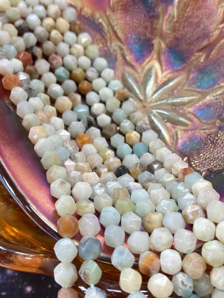 Amazonite Hex Star Cut Beads 6 mm / Natural Blue Amazonite Beads / Birds Egg tones / Natural Gemstone beads