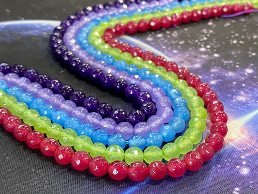 Dyed Chalcedony Faceted Round Beads 6mm / Gemstone Beads / Rainbow colourful 15.5”