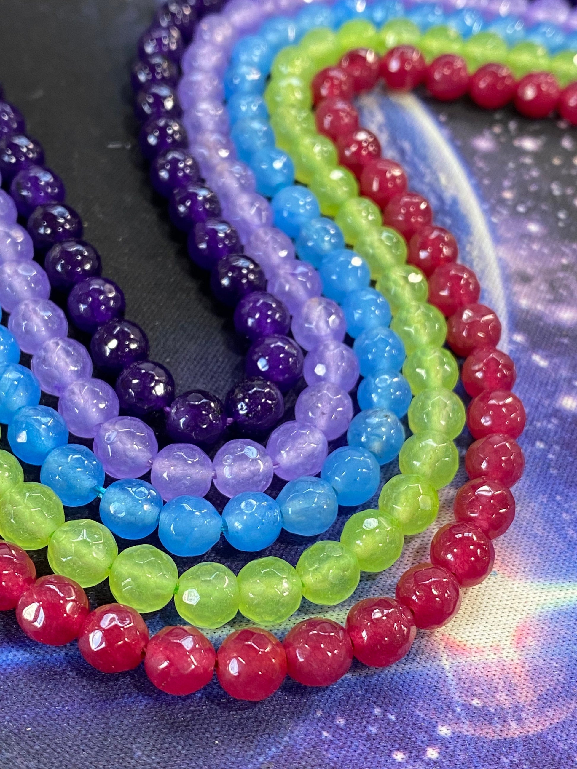 Dyed Chalcedony Faceted Round Beads 6mm / Gemstone Beads / Rainbow colourful 15.5”