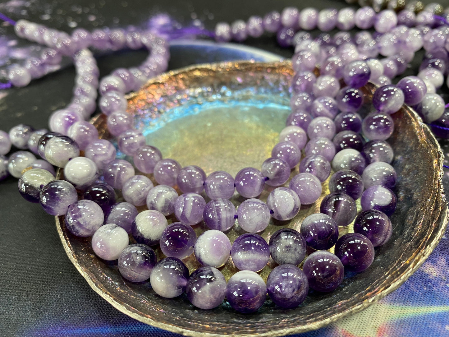 Natural Chevron Amethyst Round Beads 8mm / Amethyst Gemstone Beads / Choose light or dark / Natural Purple Gemstone Beads