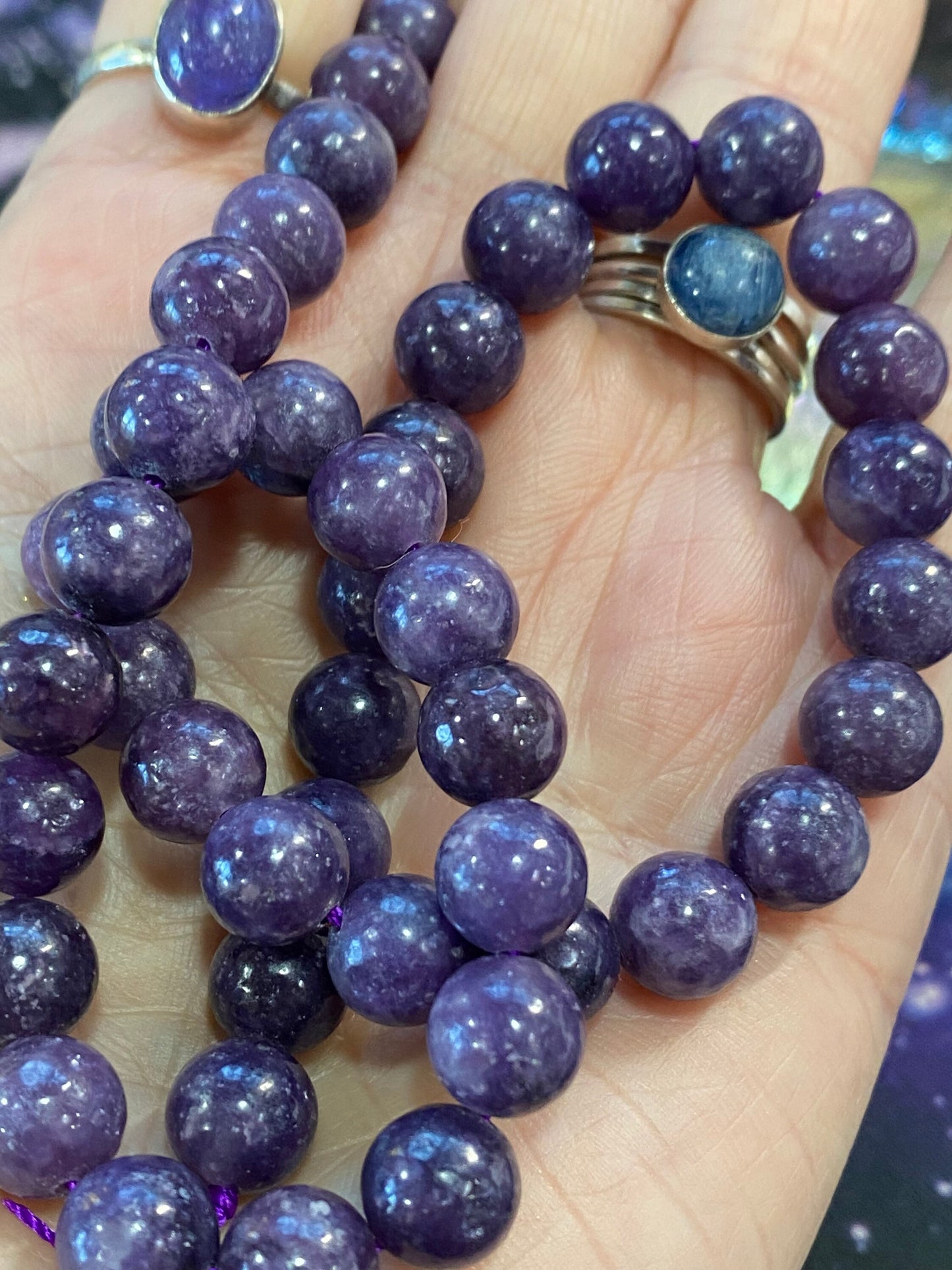 Handmade Purple Lepidolite Round Beads 6 or 8 mm / Purple Gemstone Beads / Sparkling Beads / Jewellery Making Gemstone Beads /