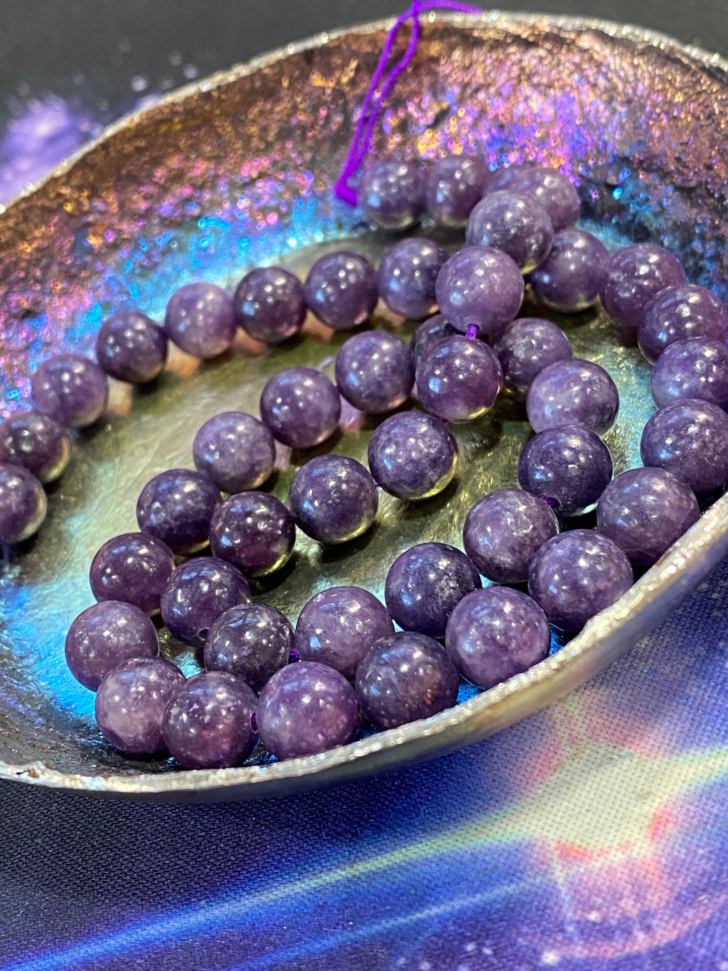 Handmade Purple Lepidolite Round Beads 6 or 8 mm / Purple Gemstone Beads / Sparkling Beads / Jewellery Making Gemstone Beads /