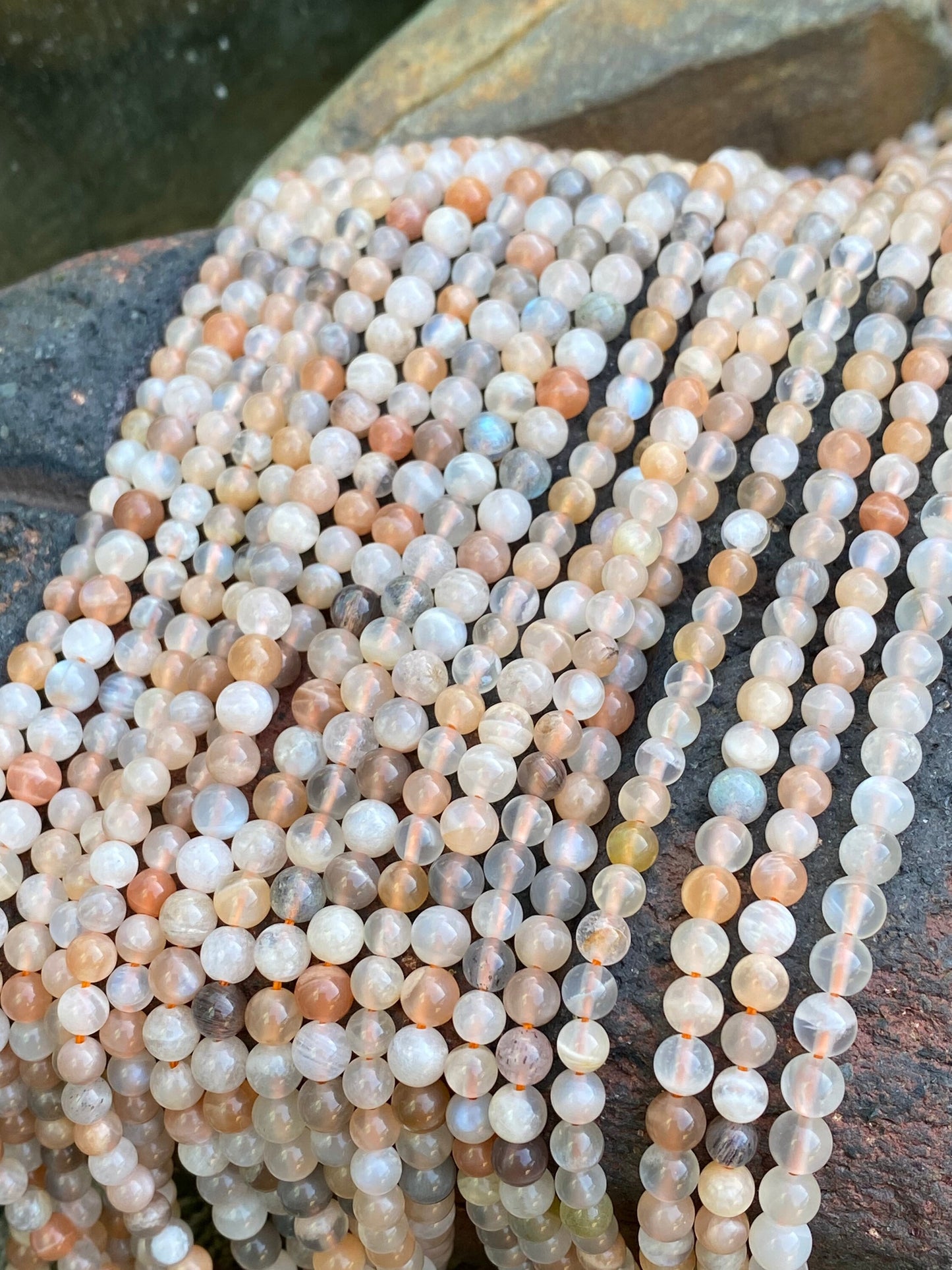 Mixed Multi natural Moonstone Rondelle Round Beads 4-5mm approx handcut / Natural Moonstone Beads / Glowing Moonstone Gemstone Beads