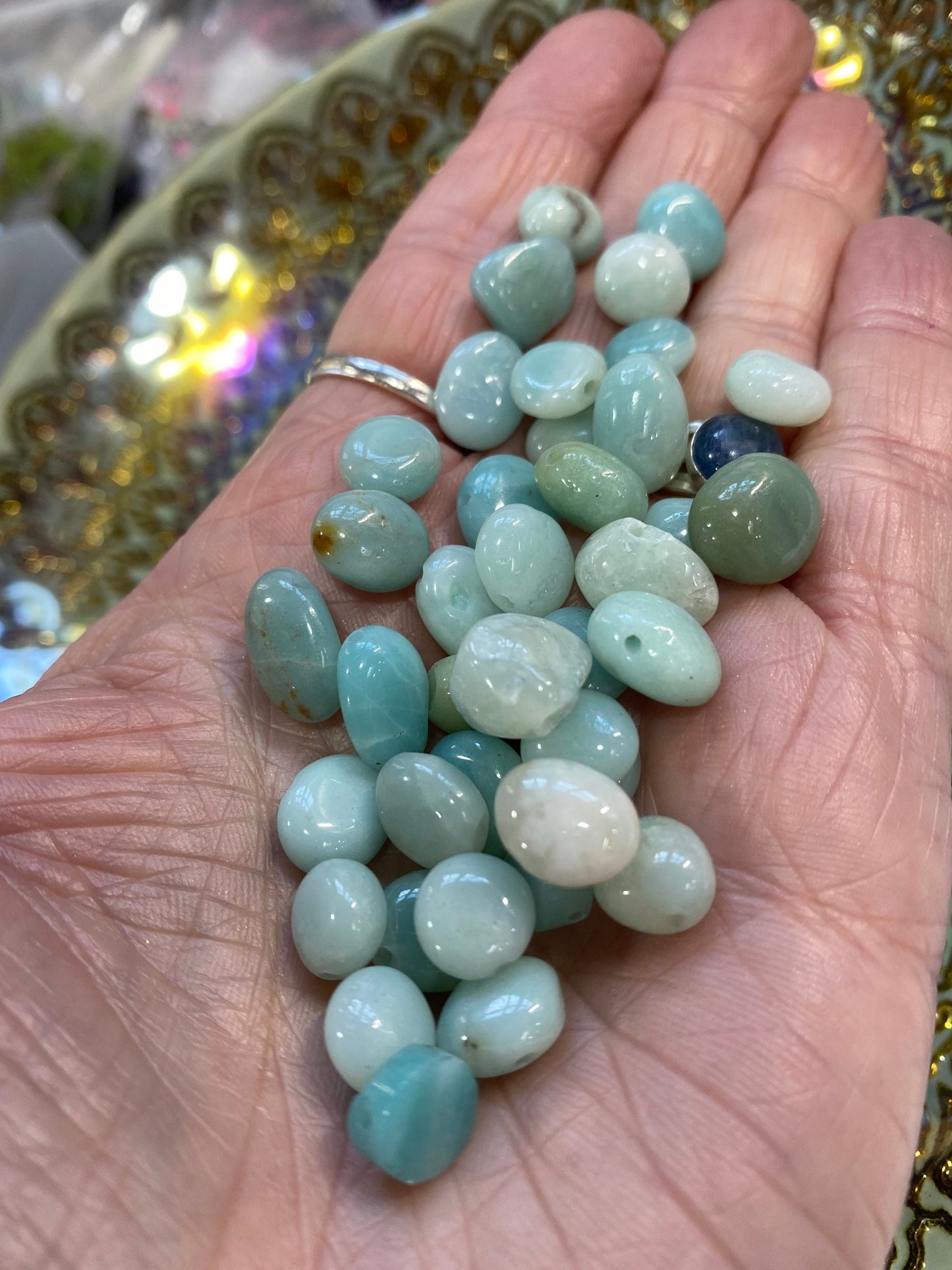 4 BEADS - Natural Amazonite Nugget Beads 8-12 mm approx / Lovely soft Birds Egg Blue / Amazonite Gemstone Beads