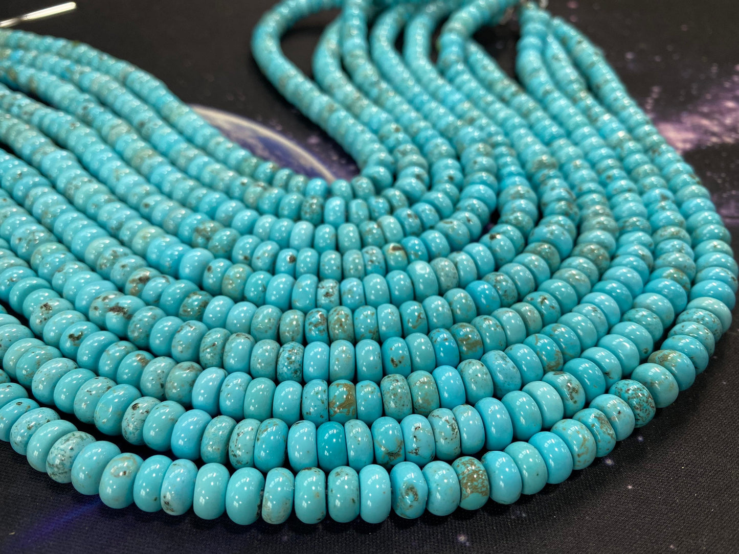 Rustic Stabilised Turquoise 8mm rondelles / Turquoise gemstone disc beads / Blue Turquoise Beads for Jewellery Making