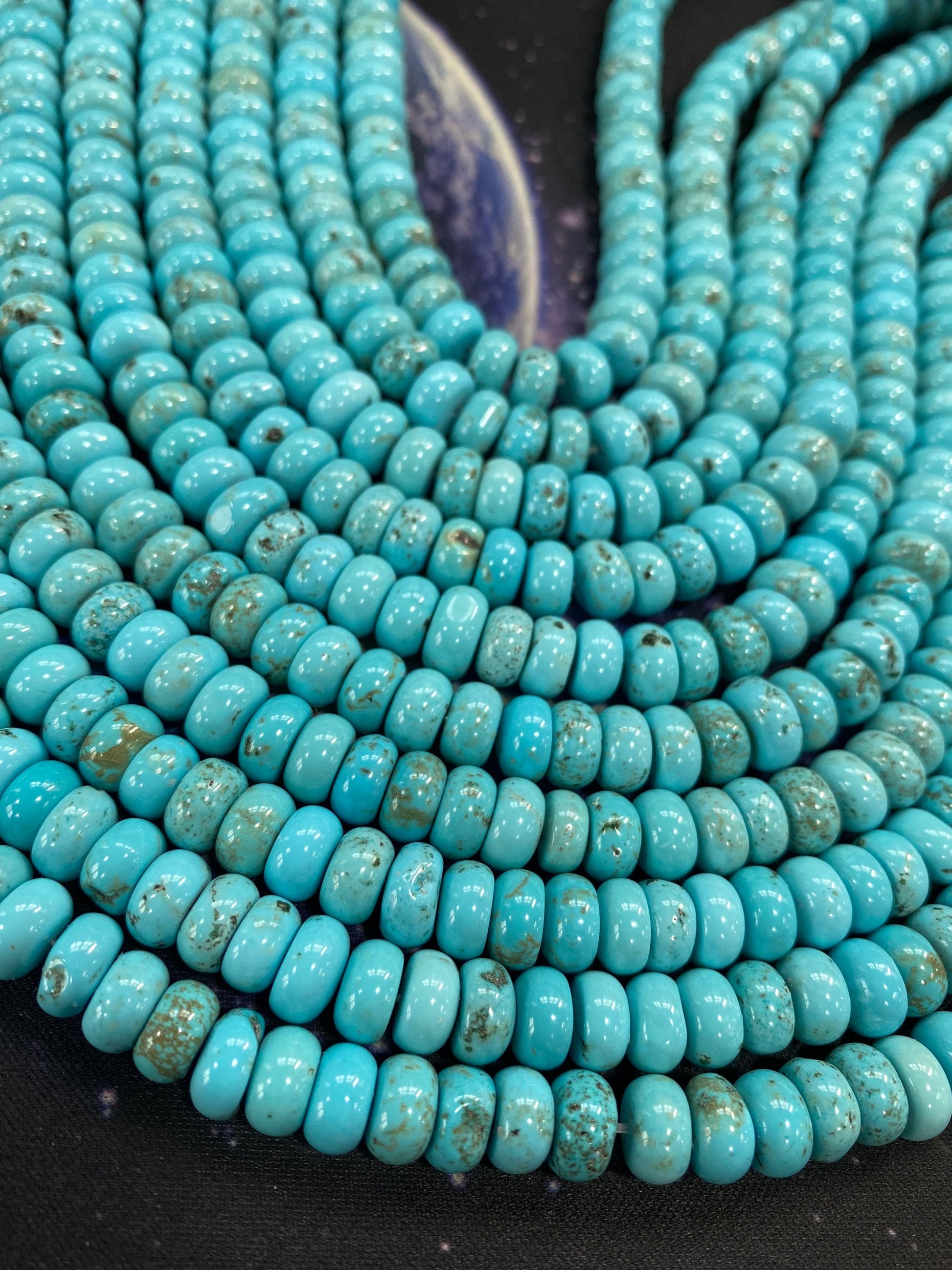 Rustic Stabilised Turquoise 8mm rondelles / Turquoise gemstone disc beads / Blue Turquoise Beads for Jewellery Making