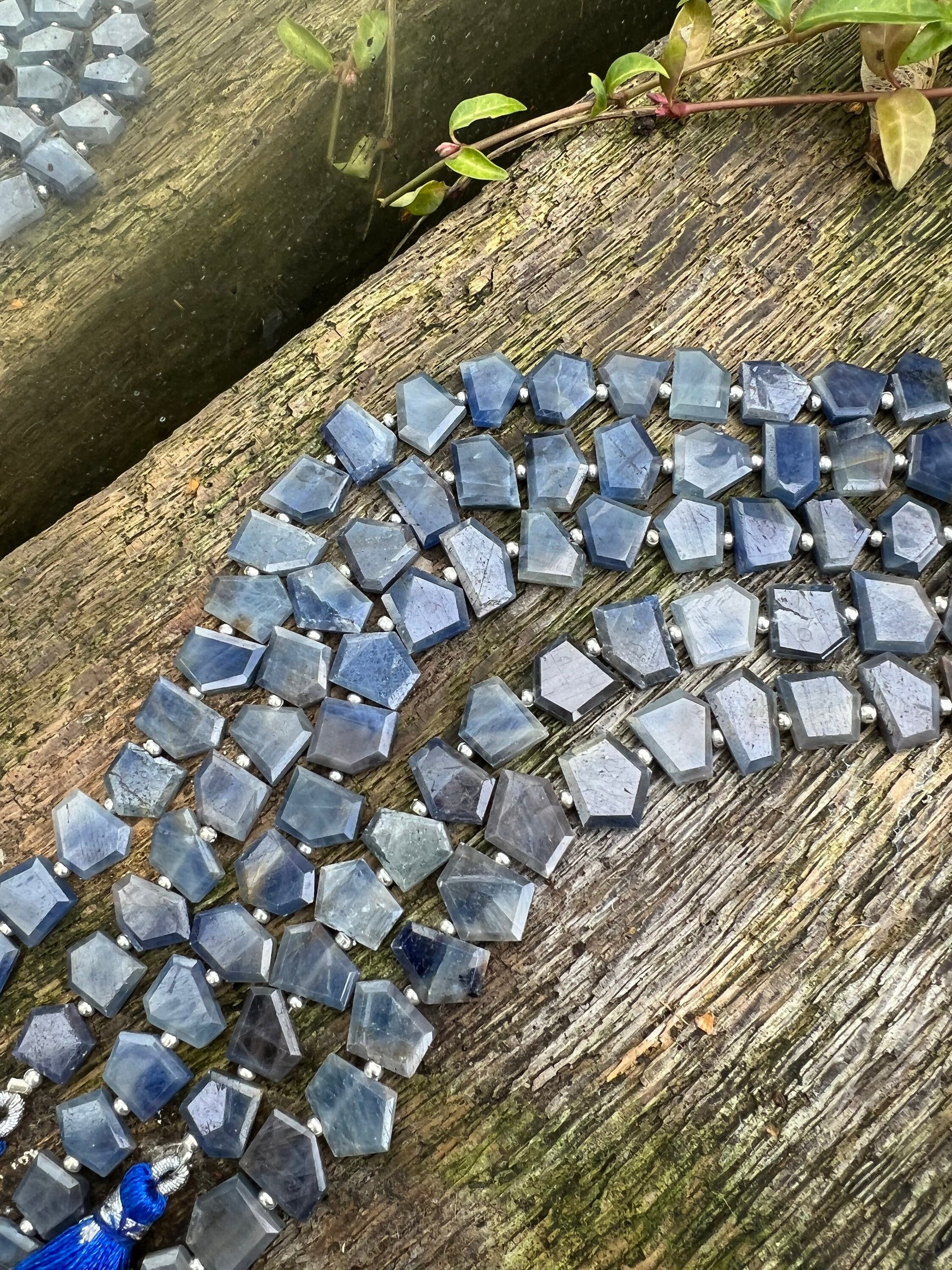 Incredible high quality step faceted slabs of pure natural Sapphire 9-13mm 19 bead strand multi tone
