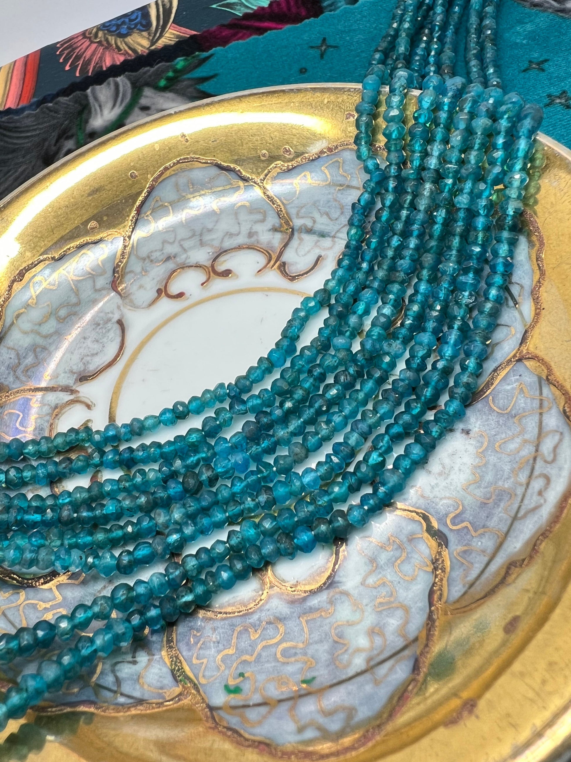 Rustic Neon Blue Apatite Hand Cut Faceted Rondelle Disc Spacer Beads Teal Gemstone Beads Sea Ocean Blue Gemstone Beads 4mm approx