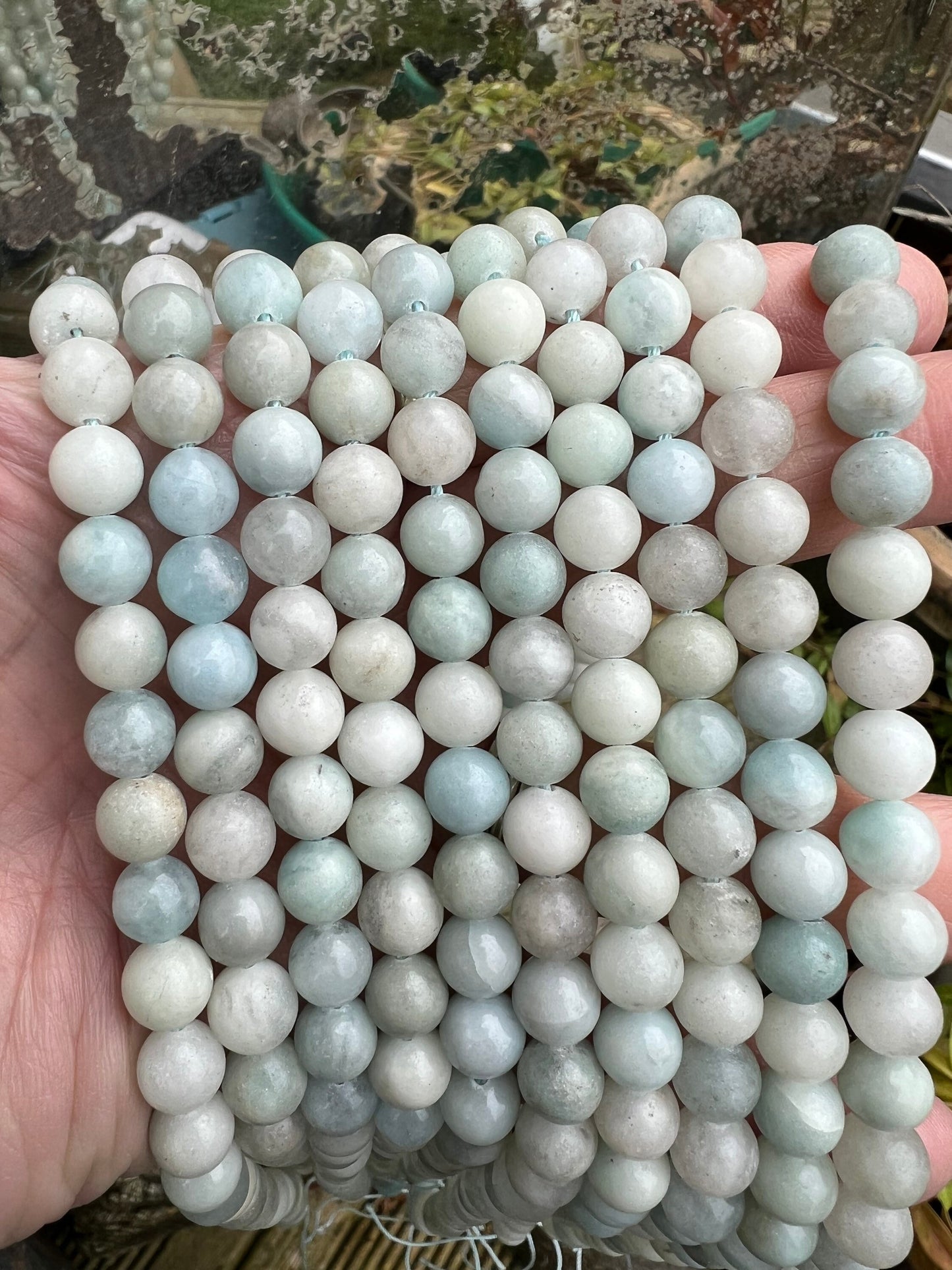 Natural rustic Aqua Pale Blue Round Aquamarine beads / 8 mm approx/ Soft Pale Blue Green Gemstone Beads