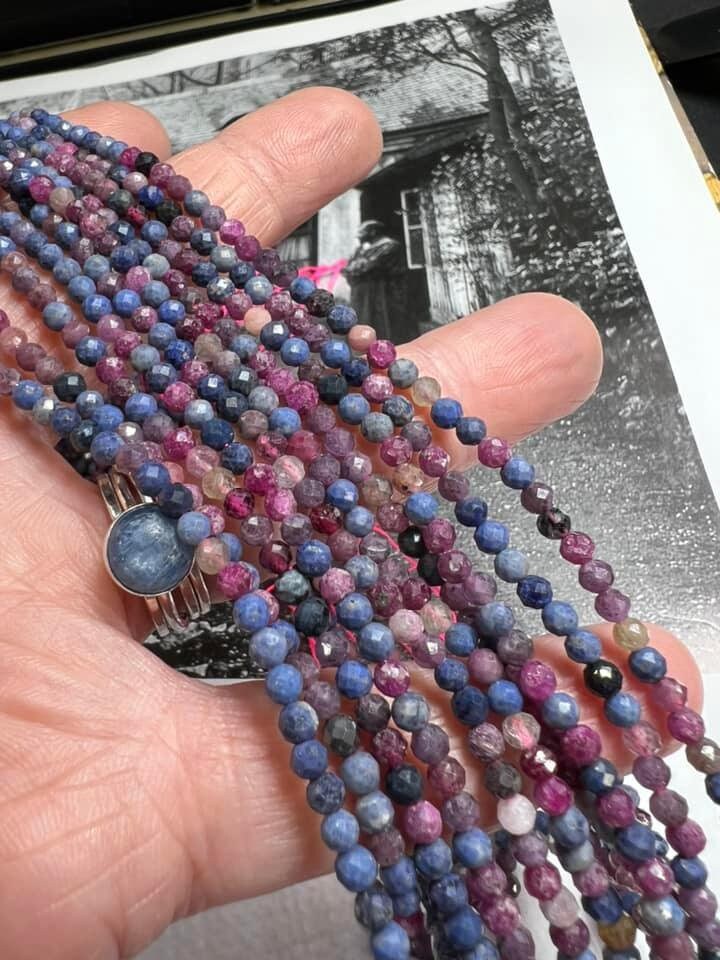 Ruby and Sapphire faceted rustic round beads 3.5mm