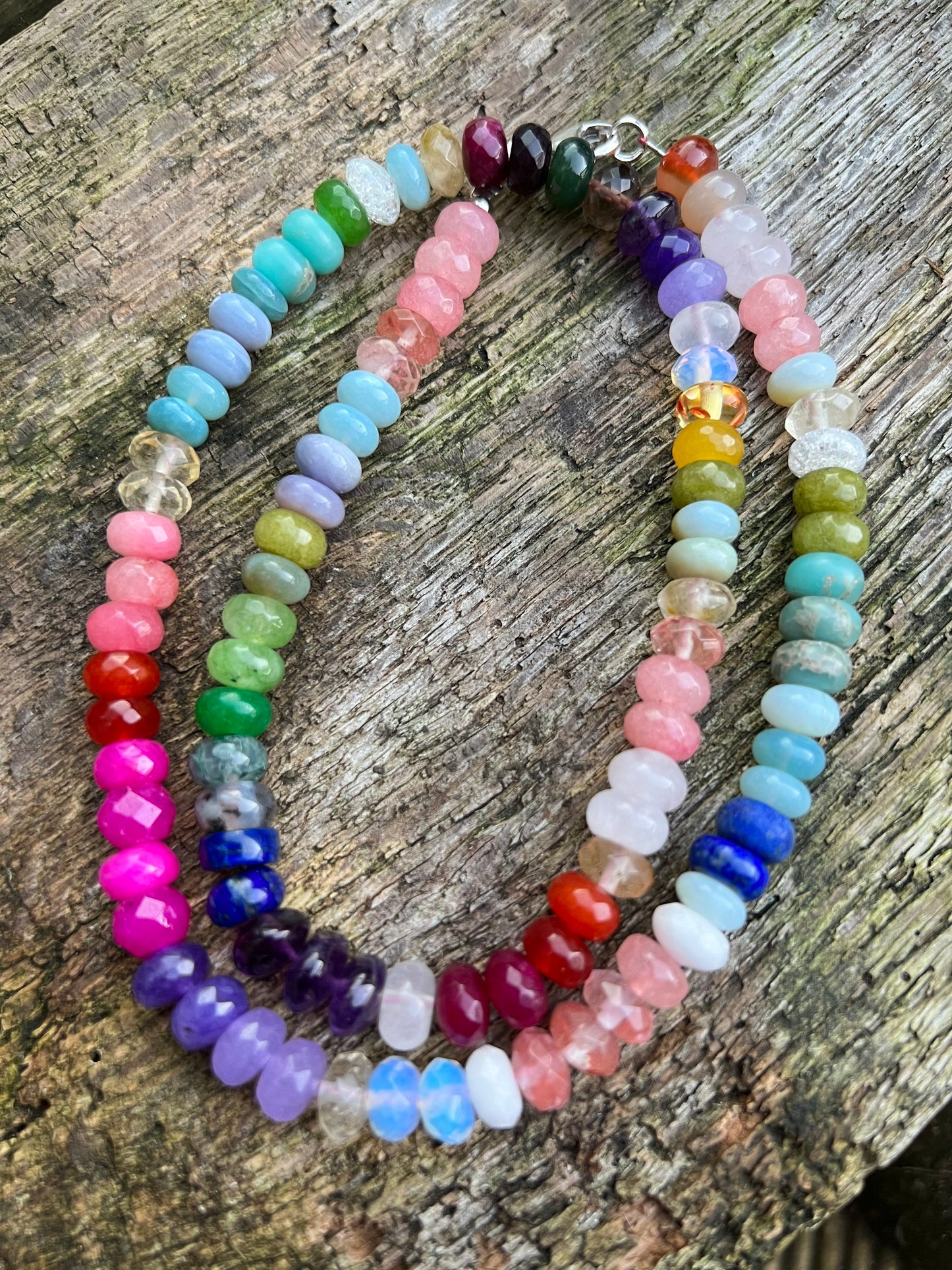 Custom Rainbow Multi Gemstone Beaded Necklace SOLID Silver Clasp (Gold Vermeil on request) - made to order CHAKRA balance 8mm