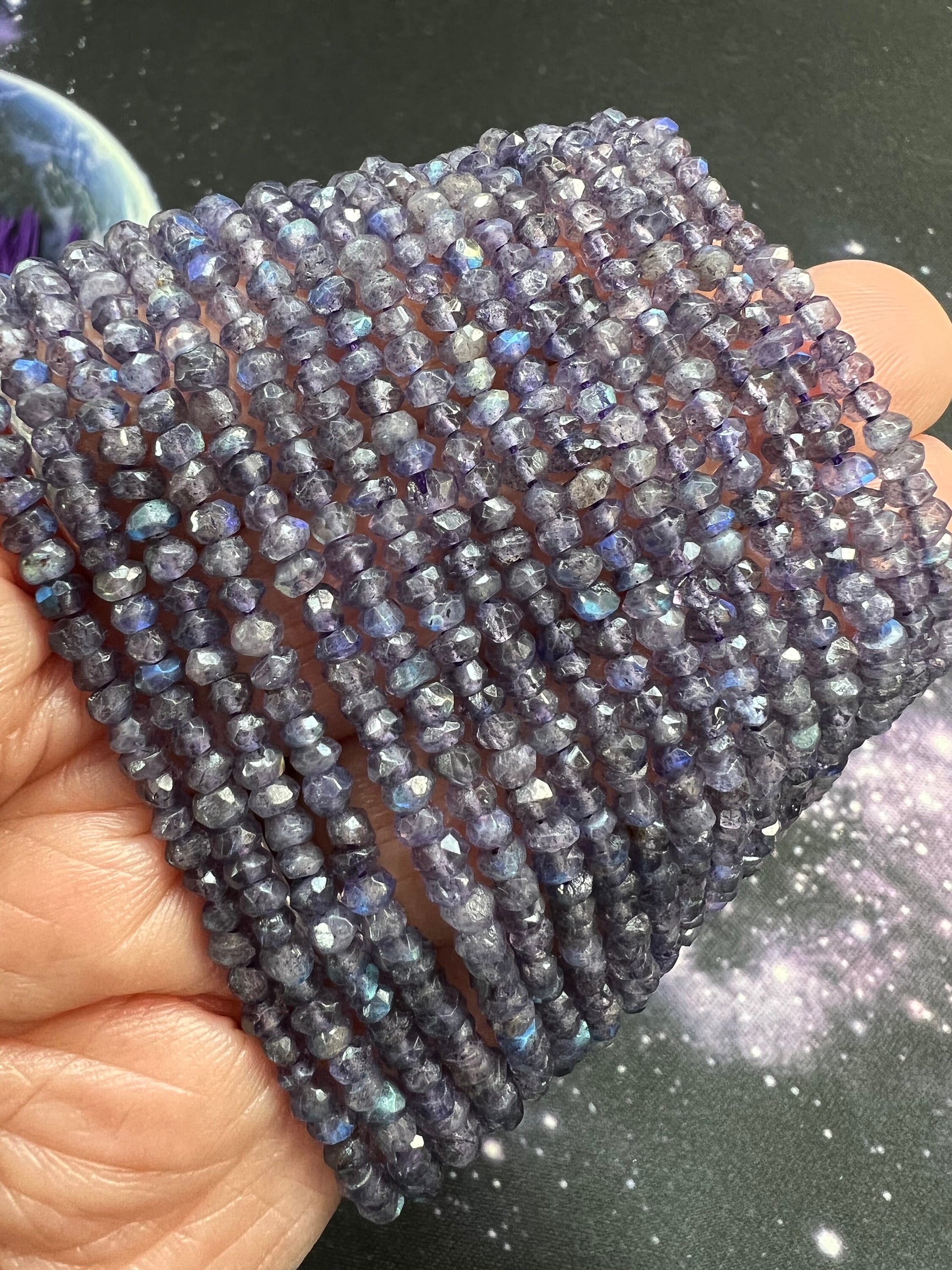 Purple Labradorite Rondelle handmade faceted Rondelle Beads 3.2mm approx Handcut rustic beads