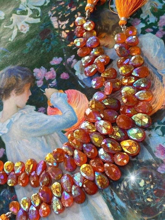 6-12mm 1 bead Hand faceted rustic AB Aura coated briolette drop beads Precious Metal Rainbow Coated Titanium plated Coated faceted Carnelian