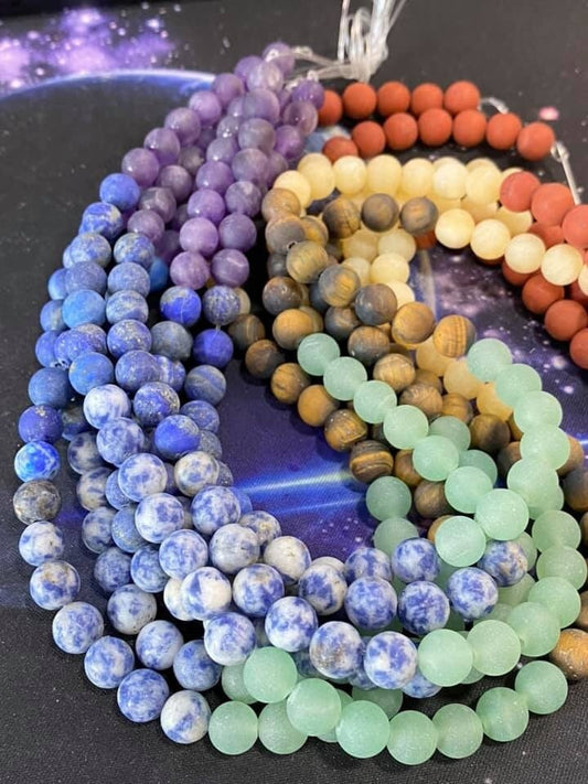 Mixed Multi Matte Gemstone Round Beads 8mm Mixed colours colors Rainbow beads Lapis Aventurine Jasper Calcite Tiger Eye Amethyst Chakra