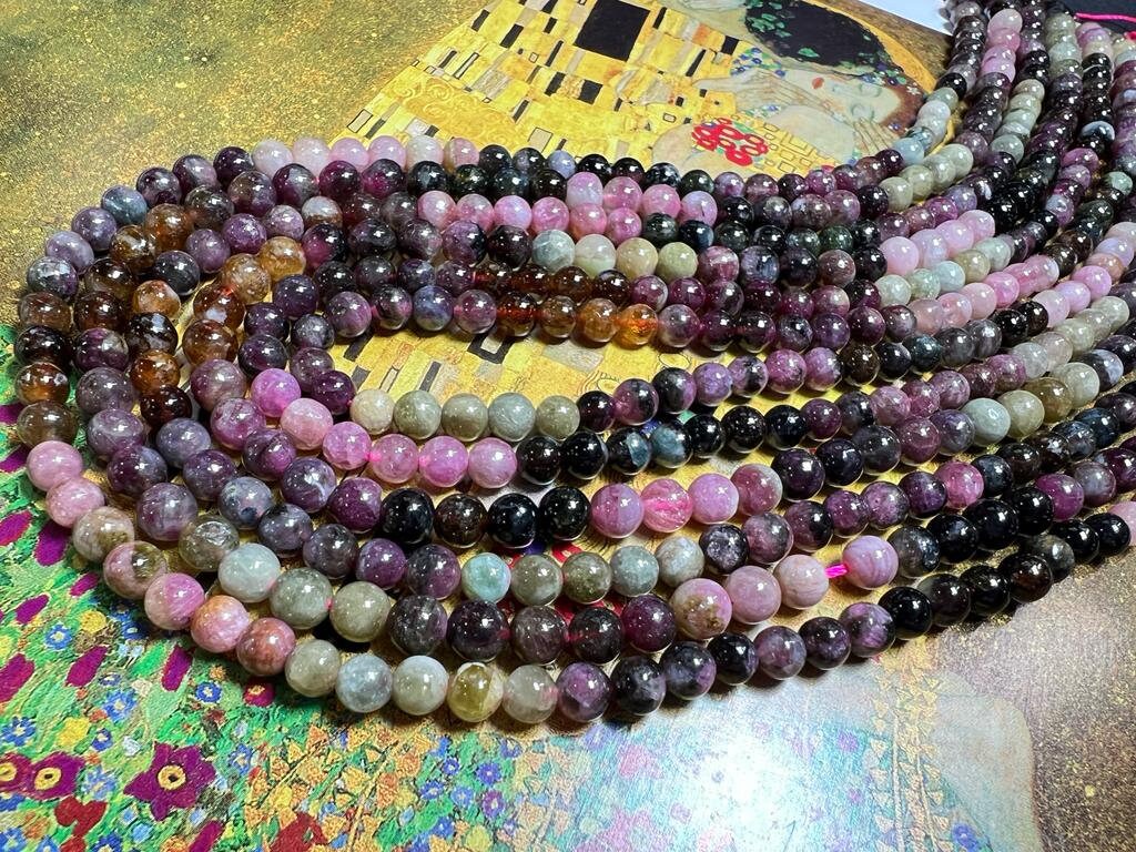 Mixed Tourmaline 5mm Approx Handcut / Round Beads / 16" Strand / Watermelon