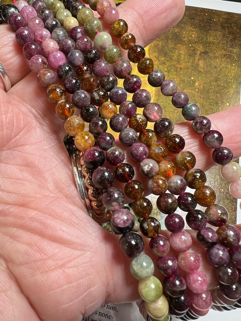 Mixed Tourmaline 5mm Approx Handcut / Round Beads / 16" Strand / Watermelon