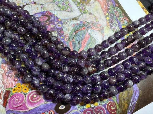 Natural Rustic Brazilian Dark Amethyst Round Beads 8-9mm Approx Handcut / Natural Purple Gemstone Beads / 15.5" Strand