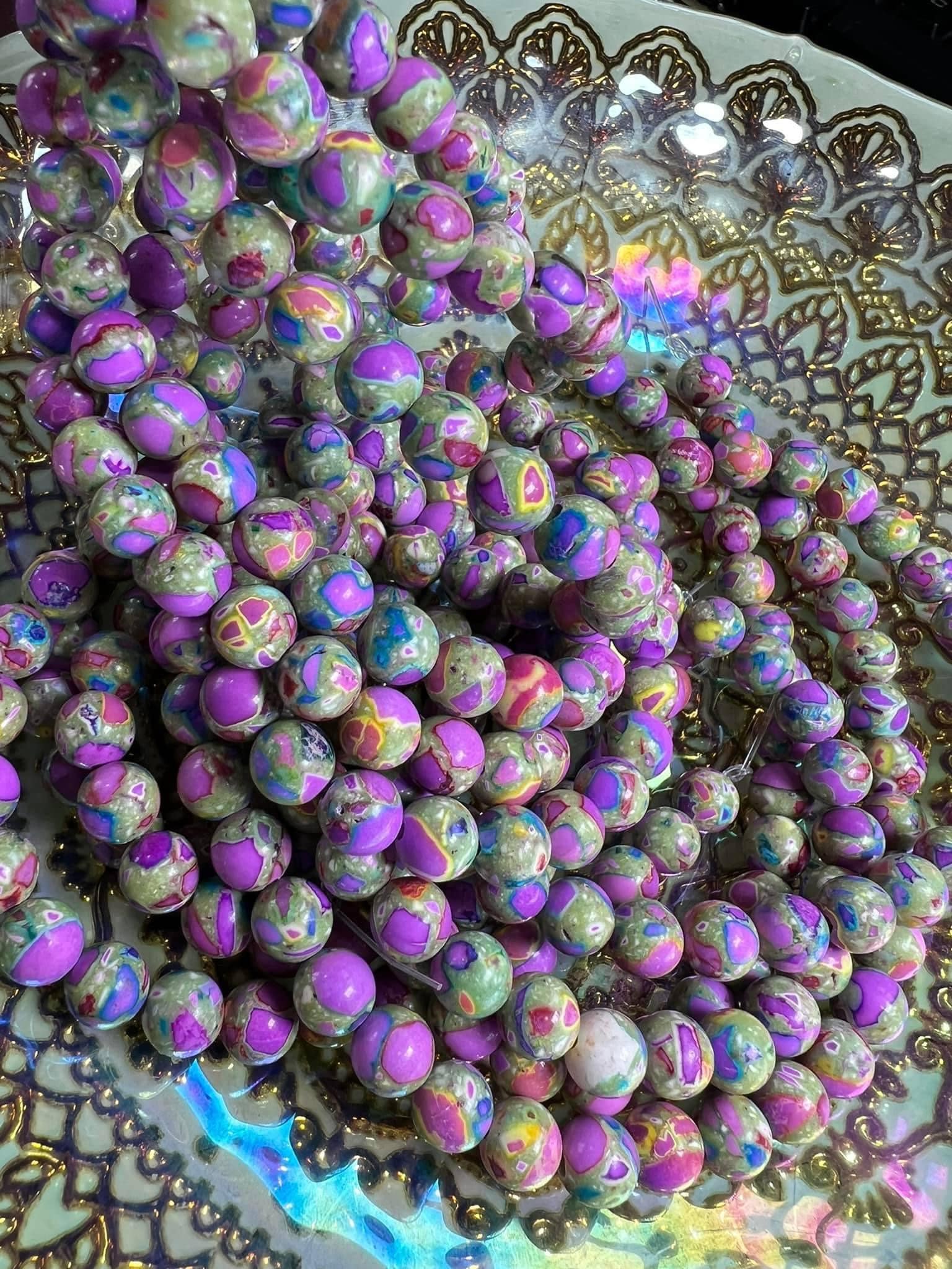 Imperial Sediment Dyed rainbow pink Jasper Round beads / Jasper Gemstone Beads / Marble Jasper Beads multi coloured beads