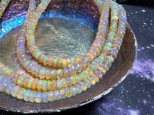 Amazing glowy rustic Ethiopian Opal hand faceted White Gold multi colour Rondelle Spacer Beads / Fiery beads / Choose quantity 3-4 mm