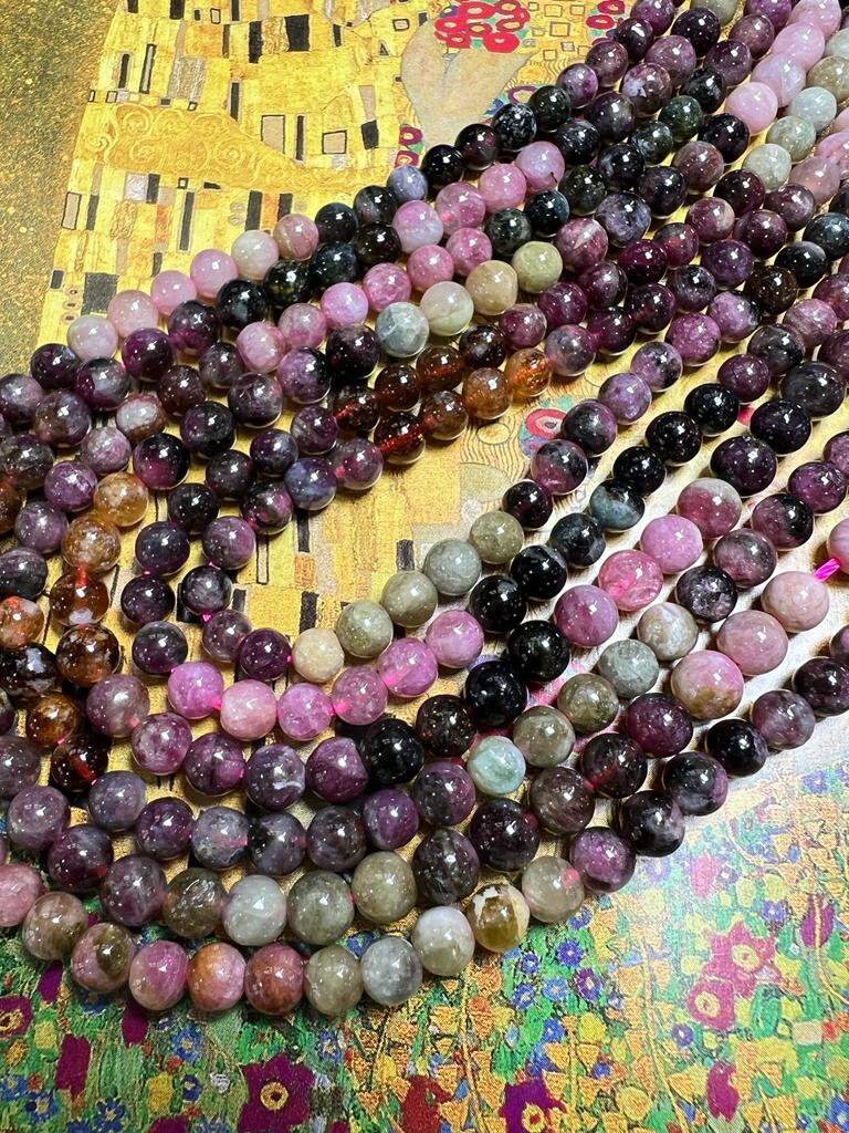 Mixed Tourmaline 5mm Approx Handcut / Round Beads / 16" Strand / Watermelon