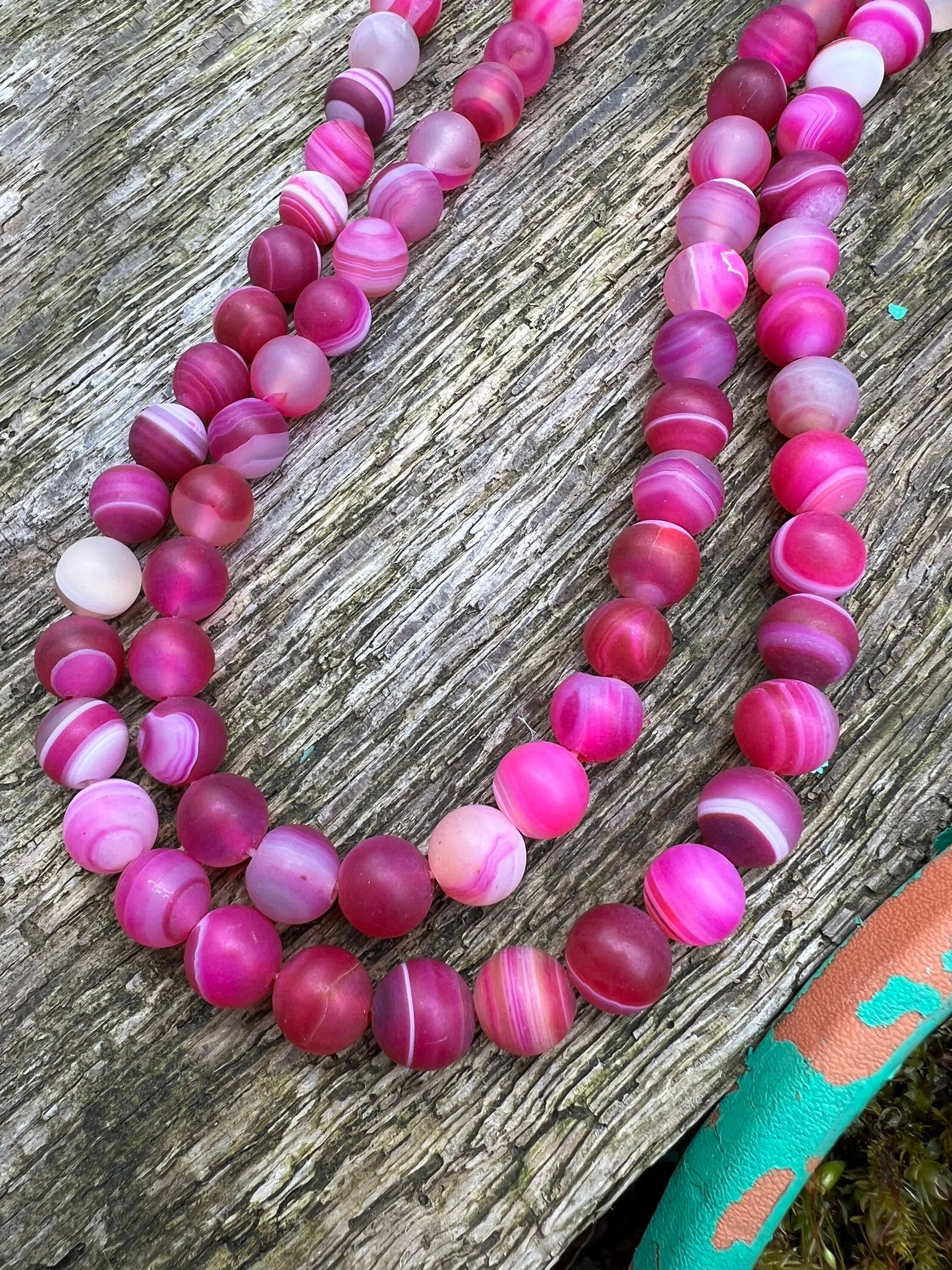 Matte Pink Banded Agate Gemstone Beads 6mm / Matte Agate Beads /Gemstone Agate Beads / Round Agate Beads