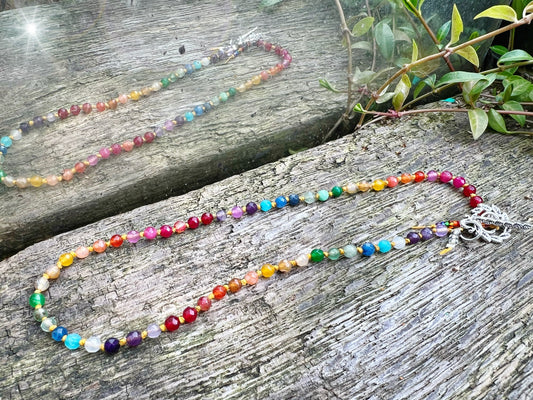 Custom Rainbow Multi Gemstone Beaded Necklace One of a Kind Handmade - made to order CHAKRA balance knotted 4mm