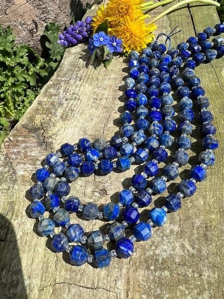 Lapis Lazuli Faceted Lantern Deco Cut Beads 8 mm / 1mm hole / Unusual Shaped Beads