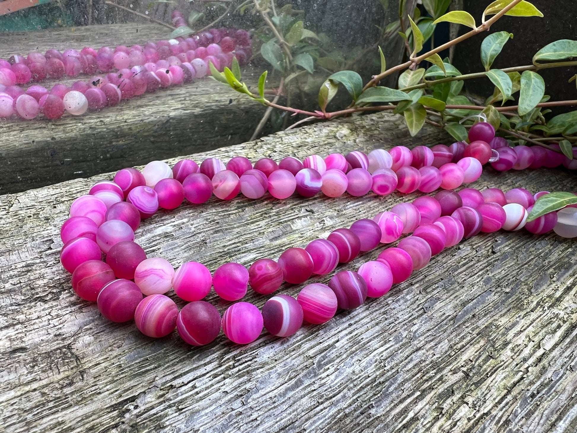 Matte Pink Banded Agate Gemstone Beads 6mm / Matte Agate Beads /Gemstone Agate Beads / Round Agate Beads