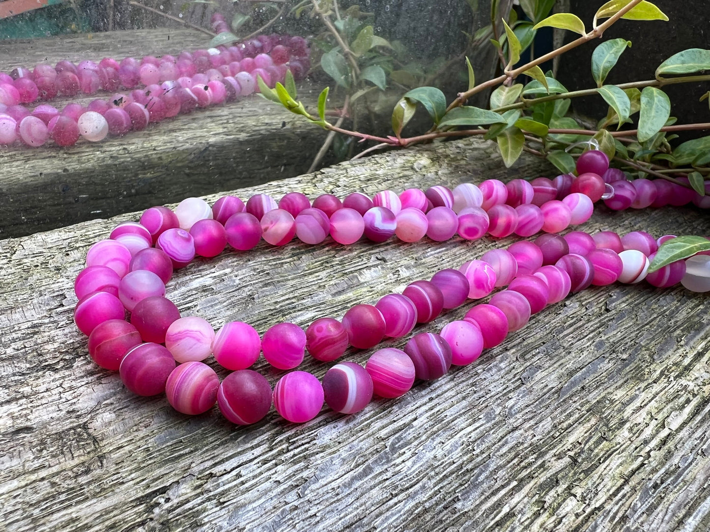 Matte Pink Banded Agate Gemstone Beads 8mm / Matte Agate Beads /Gemstone Agate Beads / Round Agate Beads