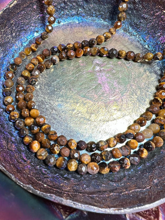 Sweet Rustic Faceted Tigers Eye Round Beads Just over 4mm & 6mm/ Tigers Eye Gemstone beads