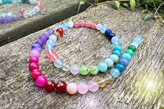 Custom Round Beads Rainbow Multi Gemstone Beaded Necklace - made to order CHAKRA balance 8mm
