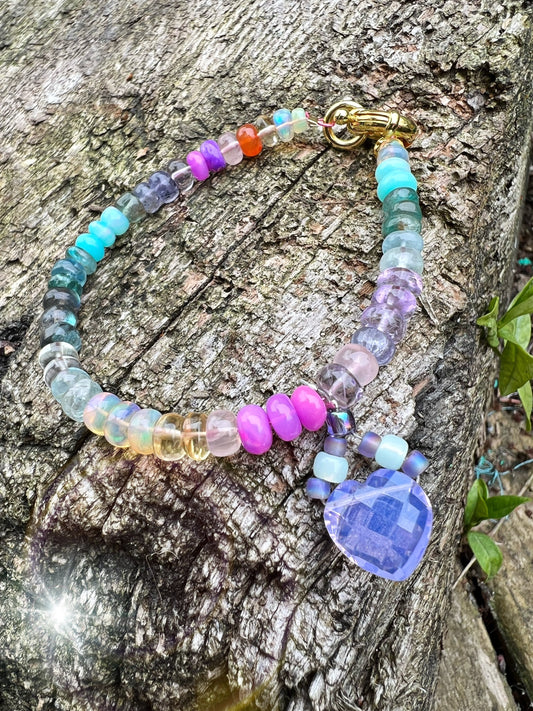 Custom OOAK Ethiopian Opal, Tanzanite, Apatite and other Gemstone Rainbow glow bracelet