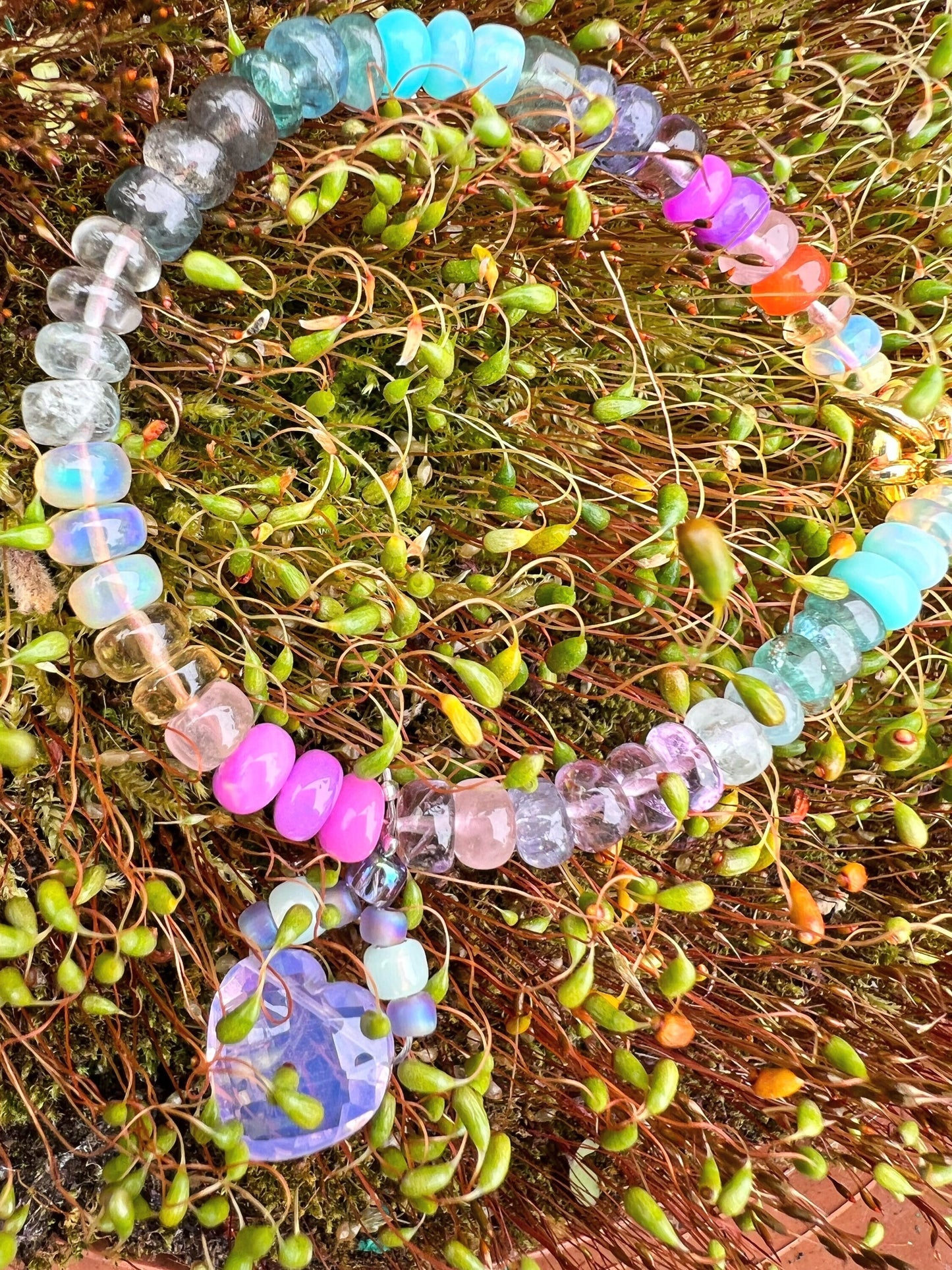 Custom OOAK Ethiopian Opal, Tanzanite, Apatite and other Gemstone Rainbow glow bracelet