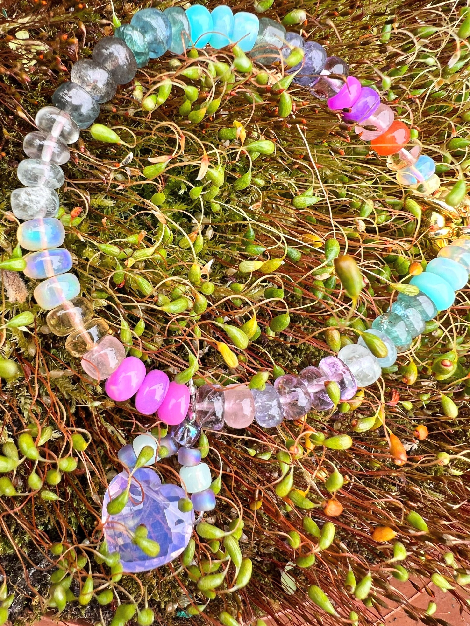 Custom OOAK Ethiopian Opal, Tanzanite, Apatite and other Gemstone Rainbow glow bracelet
