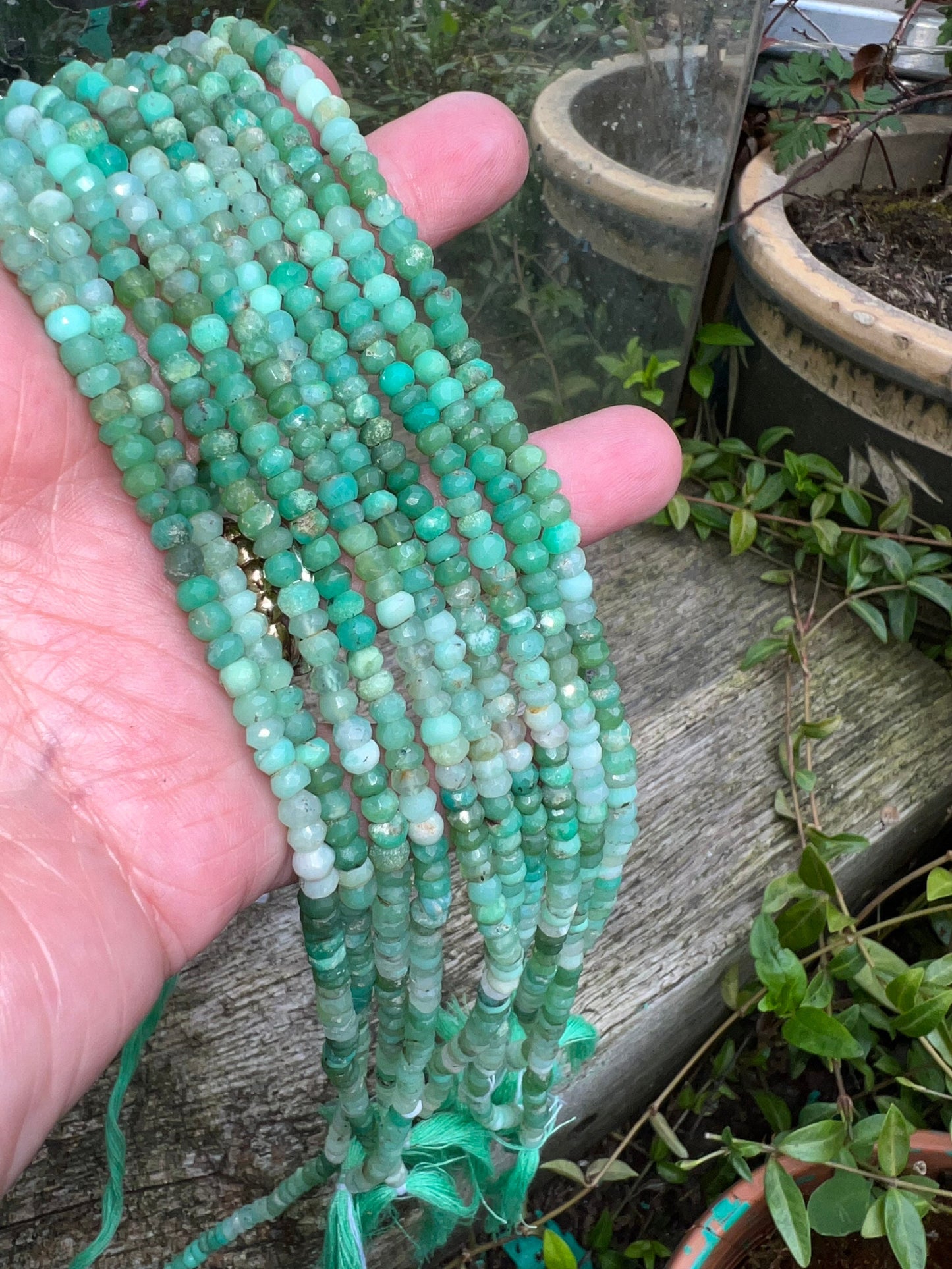 Rustic Hand Faceted Natural Chrysoprase Green Ombré Rondelle Beads / Gemstone Beads/ Approx 4- 5mm